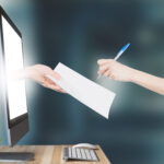 Digital document signing process with eSignature platforms replacing traditional paper-based signature exchange.