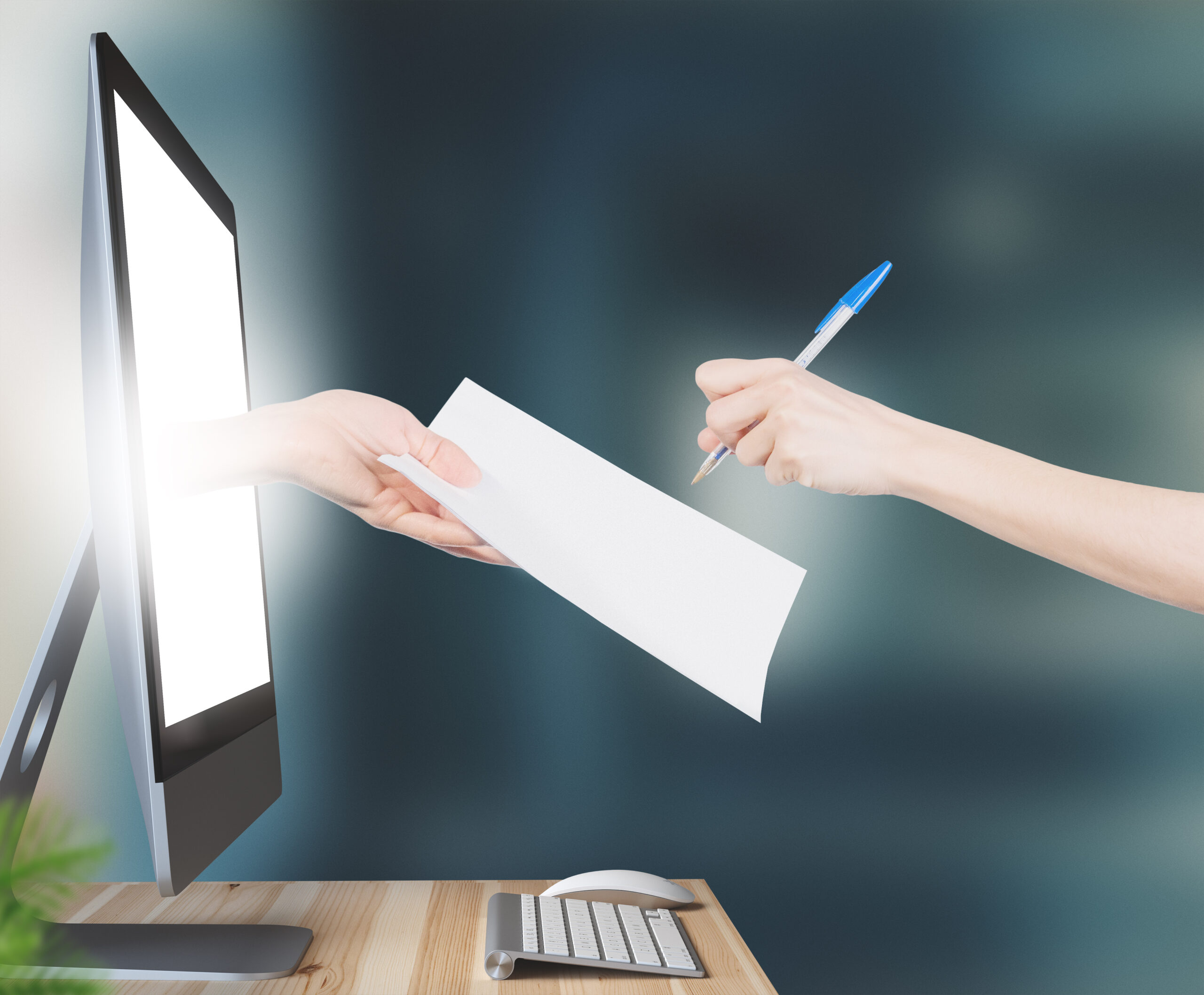 Digital document signing process with eSignature platforms replacing traditional paper-based signature exchange.