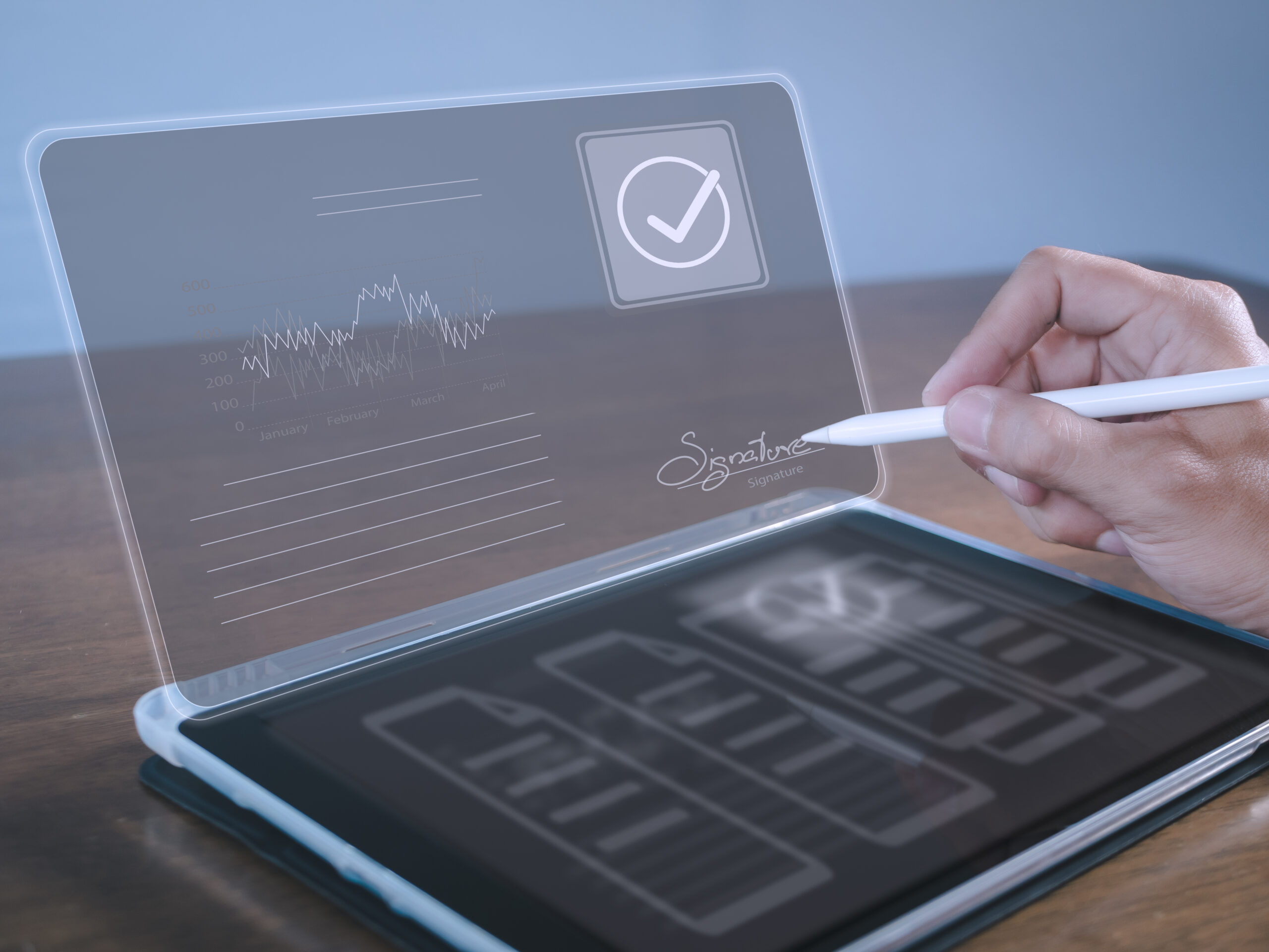 Hand signing a digital contract on a tablet using an app to sign documents, illustrating a free app for electronic signature with secure document approval workflow.
