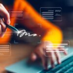 User signing documents online with eSignature platforms, showcasing secure and free electronic signature technology.
