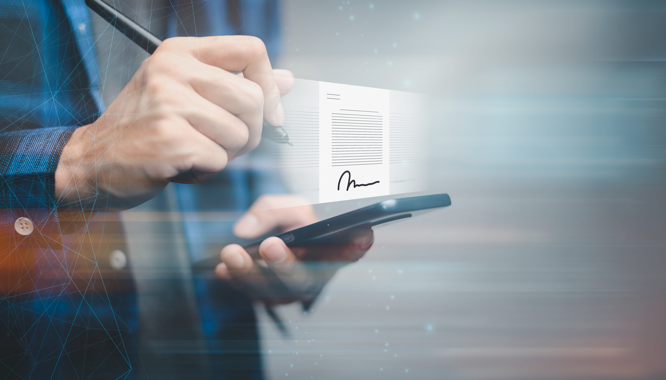 User signing a digital document on a smartphone using Electronic Signatures, showcasing fast and reliable electronic contract signing technology.