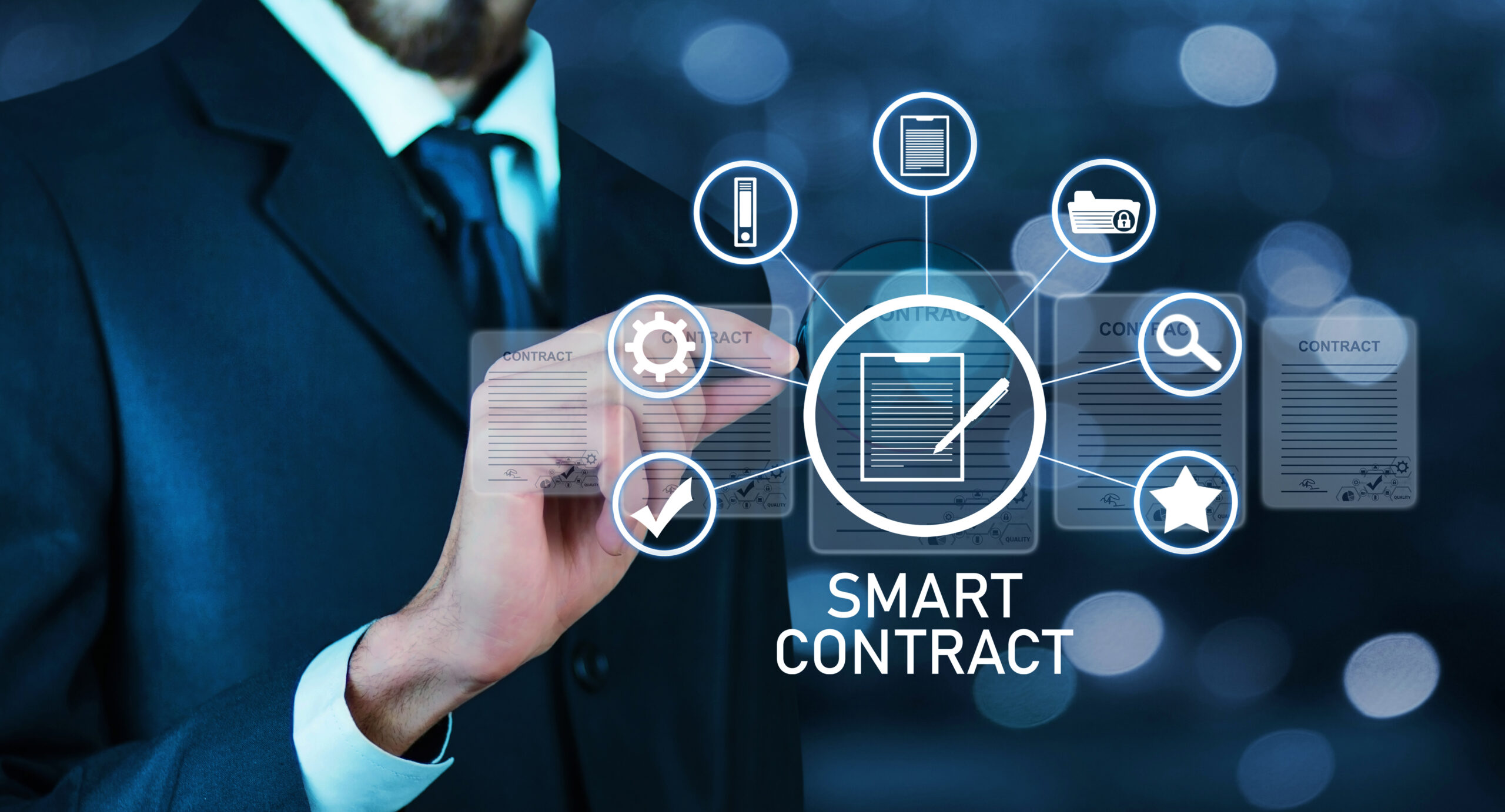 Secure electronic contract signing displayed through a smart contract interface, highlighting electronic signature for contracts with automated document approval and digital verification.