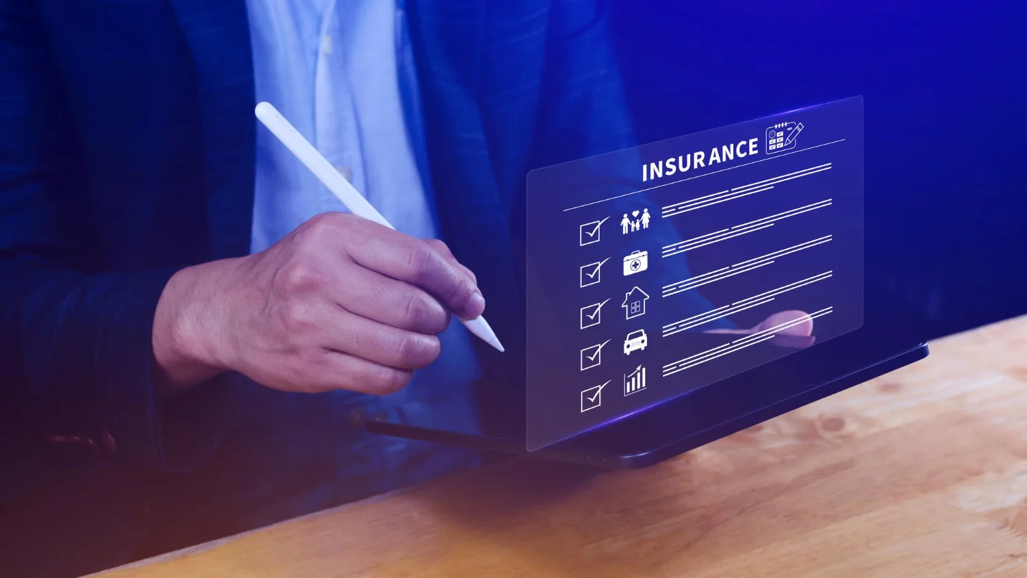 Insurance agent using a digital tablet to manage electronic insurance claim forms with eSignature technology for faster claim processing.