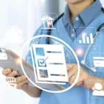 Doctor using an electronic signature app on a tablet in a healthcare environment