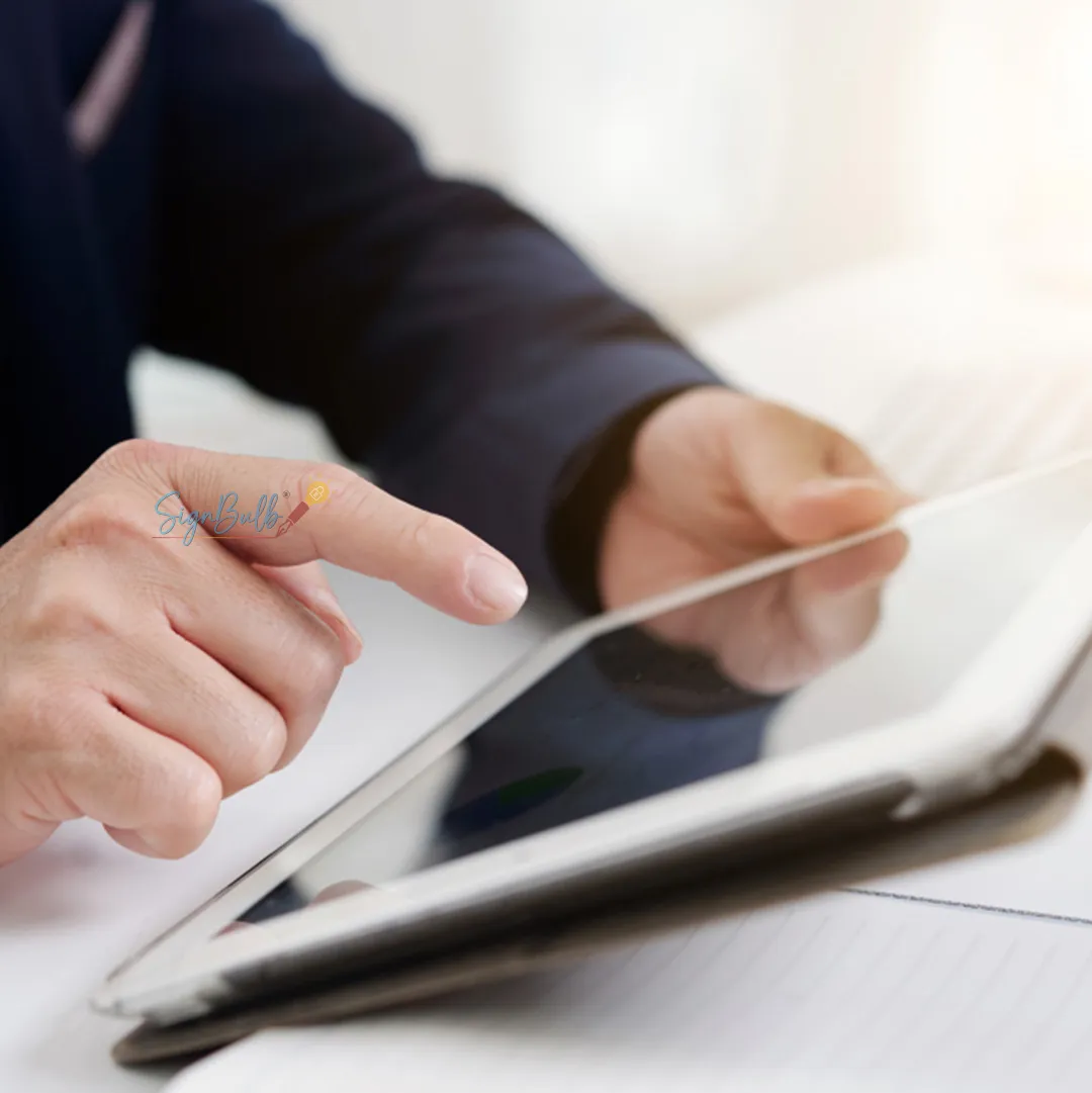 Esignature for Real Estate contract review on a tablet, showing a secure electronic sign created with an electronic signature app and online free esignature tool.