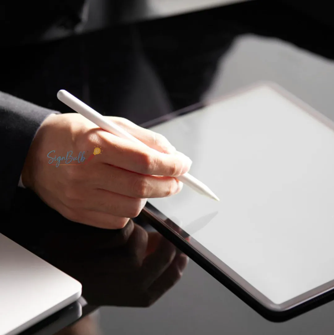 User signing a document on a tablet with a stylus, highlighting opportunities to earn with eSignature referrals through the best e-signature affiliate program and modern digital signature solutions.