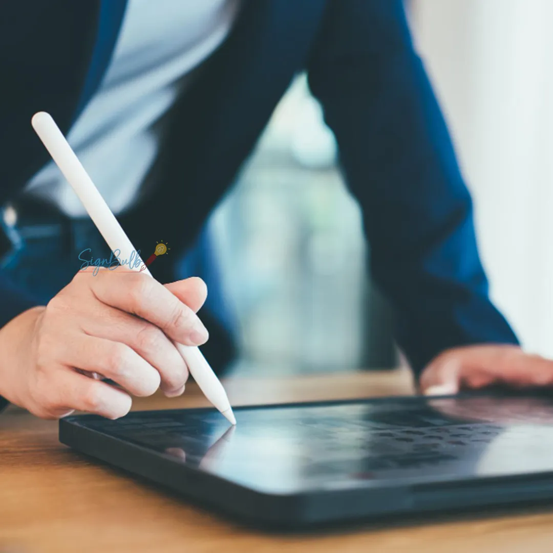 Create digital signatures using an e signature online tool to sign documents online free on a tablet device.