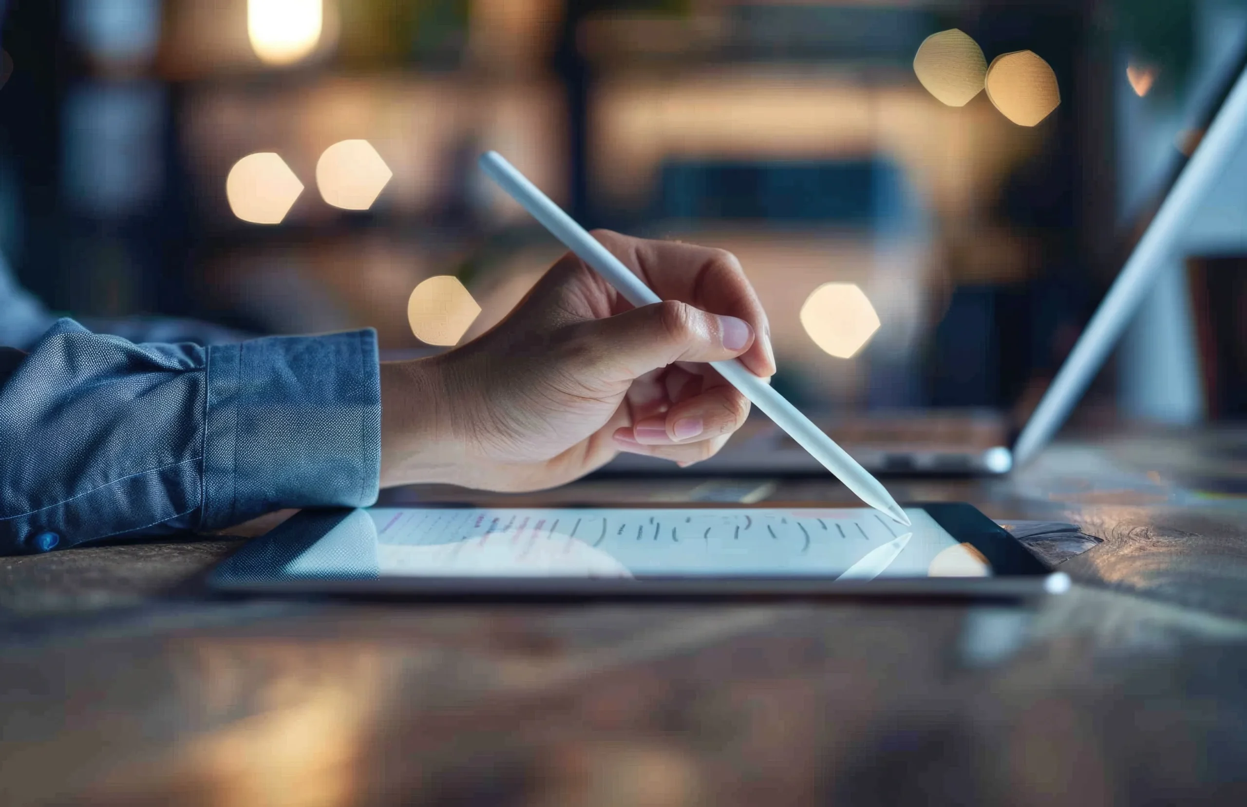Digital document signing on a tablet using electronic signature software for secure and paperless contract approval.