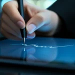 SignBulb eSignature solution showing digital signature on tablet with stylus for secure and fast document signing.