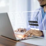 Doctor using laptop for eSignature for healthcare providers, highlighting eSignature workflow benefits for clinics and secure digital intake.