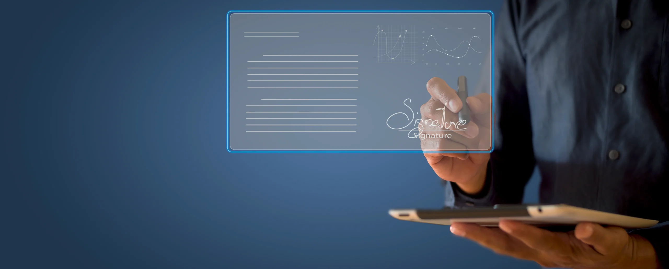 Person signing a document on a tablet with a stylus using secure eSignature software and encrypted eSignature solution.