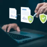 A professional using a stylus pen to execute a digital contract on a virtual screen interface, showcasing a modern HIPAA compliant eSignature.