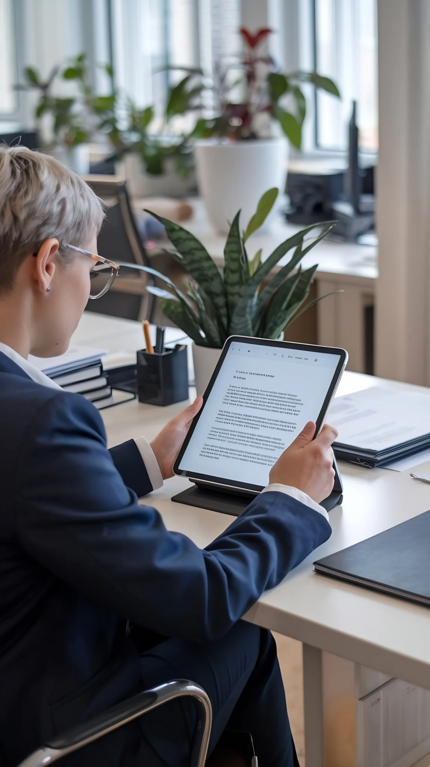 A professional using a tablet-based eSignature App for HR Onboarding to securely sign paperwork via HR onboarding eSignature tools.