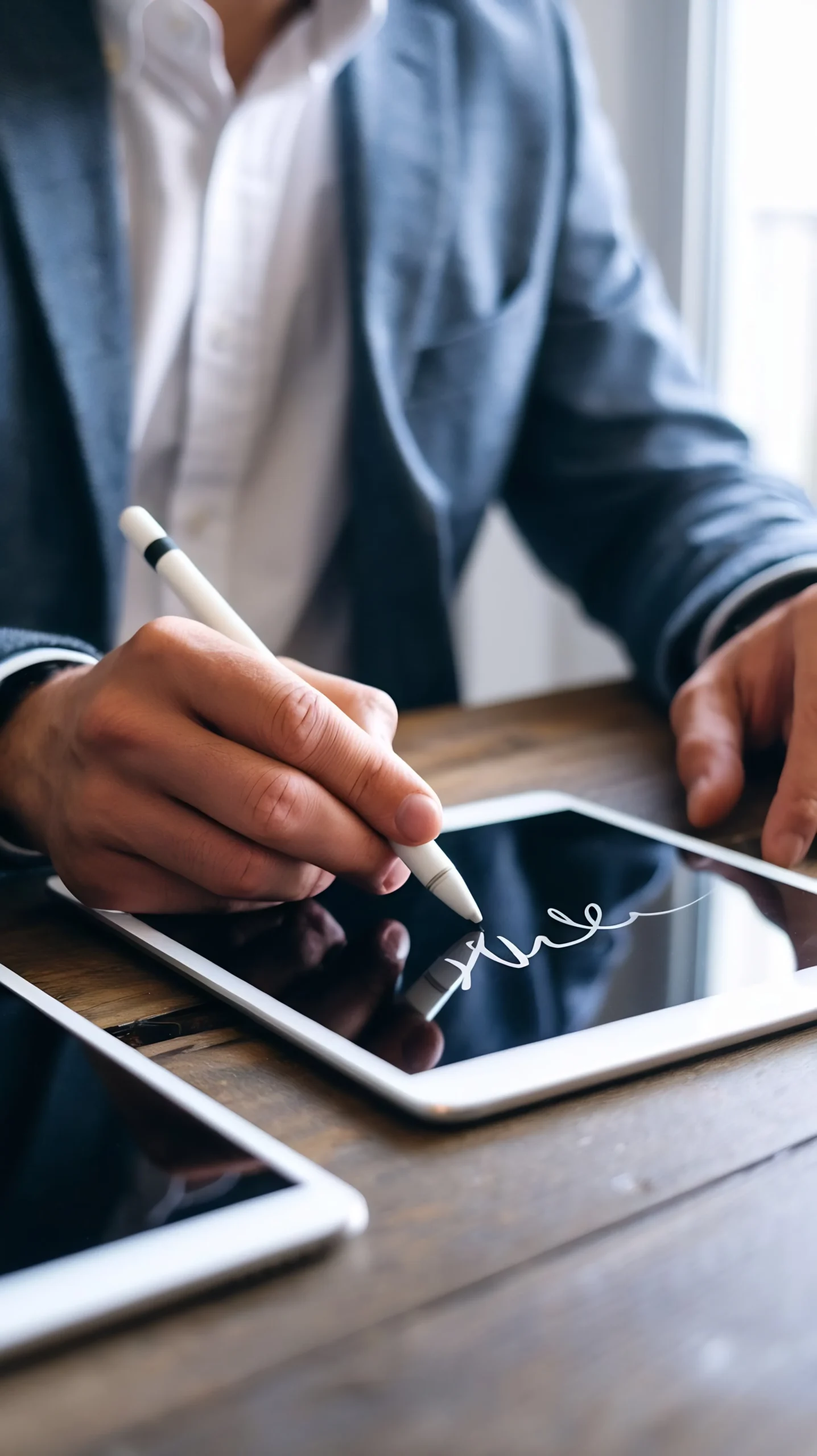 A professional using a stylus on a tablet, showcasing an efficient esignature app.
