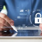 Hands interacting with a digital padlock interface representing secure eSignature software.