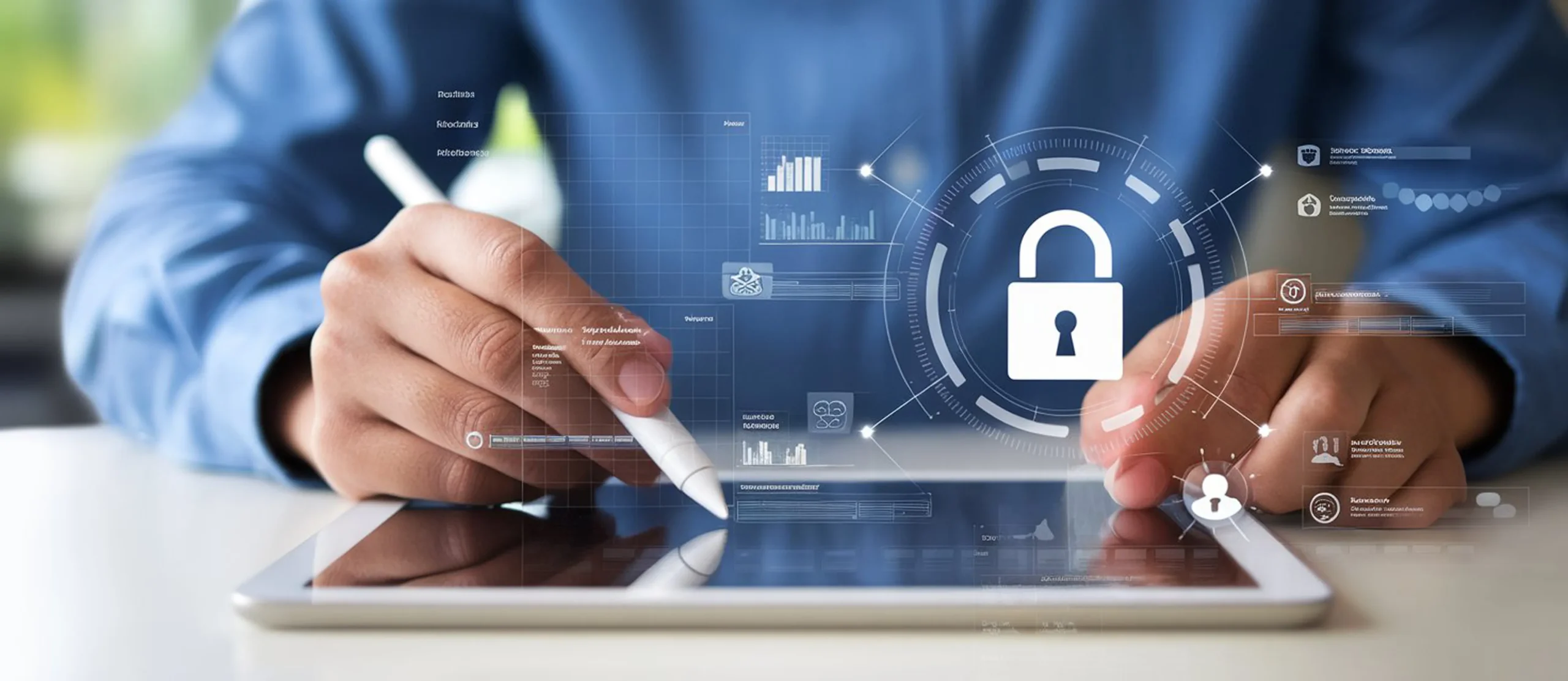 Hands interacting with a digital padlock interface representing secure eSignature software.