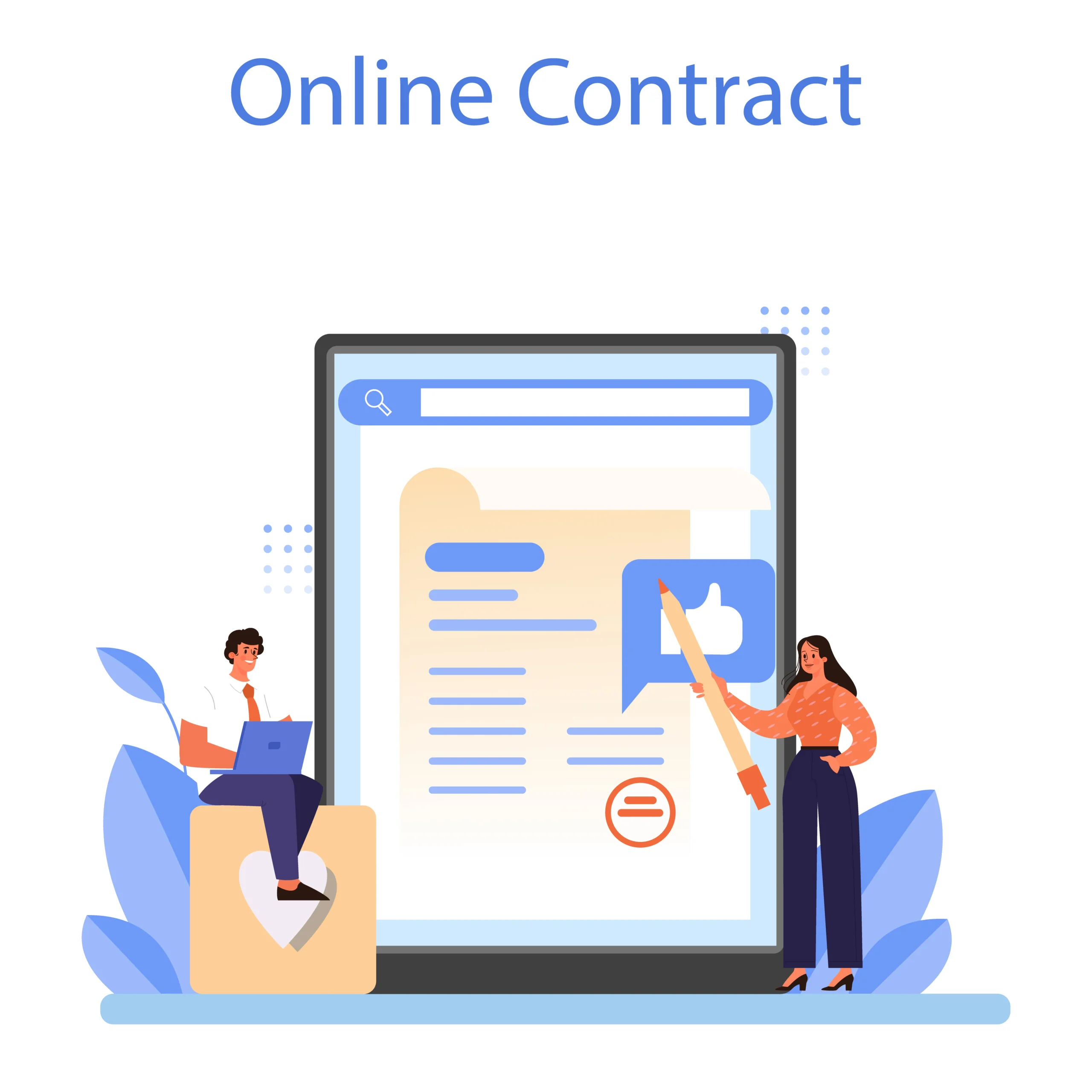 Flat vector illustration of professionals signing digital documents for eSignature pricing comparison.