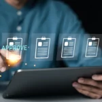 User approving digital contracts on a tablet screen using mobile esignature software.