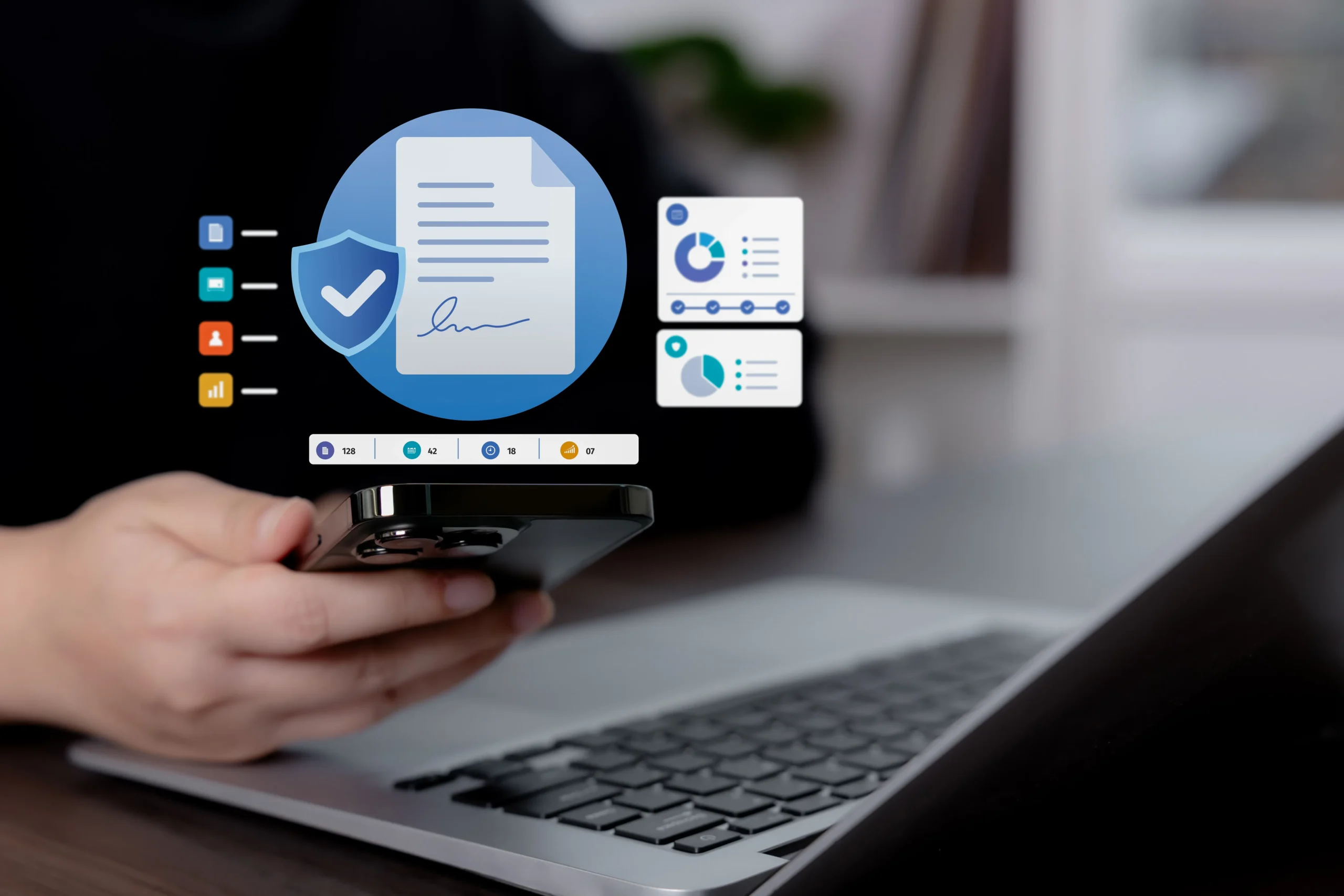 Smartphone user authorizing verified document agreements via a secure signature app interface.